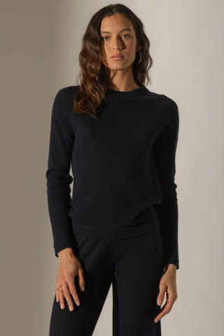 Jersey Whitney 100 % cachemir, 2 hilos - Cuello redondo. - Azul marino
