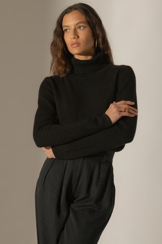Jersey Willow 100 % cachemir, 4 hilos - Cuello vuelto - 268 g/m² - Negro