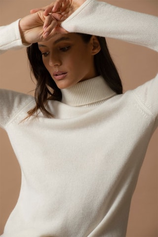 Jersey Willow 100 % cachemir 4 fils - Jersey de cuello vuelto - Blanco