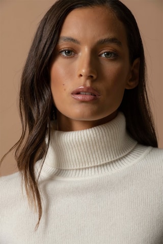 Jersey Willow 100 % cachemir 4 fils - Jersey de cuello vuelto - Blanco