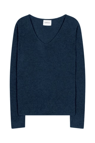 Jersey Shannon 100 % cachemir, 2 hilos - Cuello de pico. - Azul