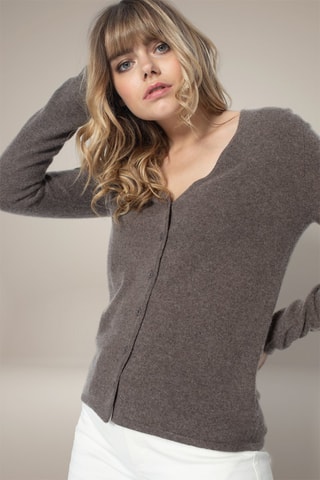 Cárdigan Paige 100 % cachemir, 2 hilos - Cuello de pico. - Topo