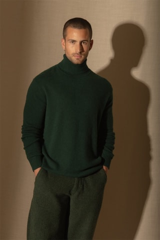 Jersey Trevor 100 % cachemir, 2 hilos - Jersey de cuello vuelto - Verde
