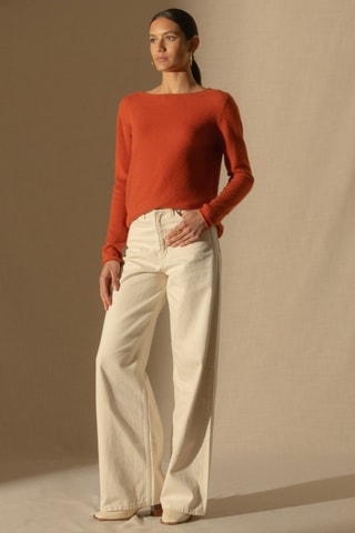 Jersey Megan 100 % cachemir, 2 hilos - Cuello barco. - Naranja