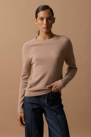 Jersey Whitney 100 % cachemir, 2 hilos - Cuello redondo. - Camel