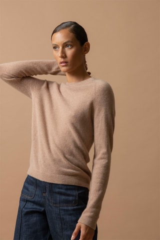Jersey Whitney 100 % cachemir, 2 hilos - Cuello redondo. - Camel