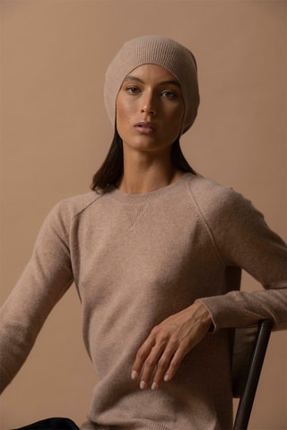 Jersey Wilma 100 % cachemir, 2 hilos - Cuello redondo. - Camel