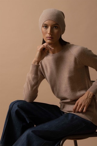 Jersey Wilma 100 % cachemir, 2 hilos - Cuello redondo. - Camel