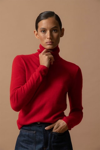 Jersey Ashley 100 % cachemir, 2 hilos - Jersey de cuello vuelto - Rojo