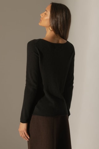 Jersey Megan 100 % cachemir, 2 hilos - Cuello barco. - Negro