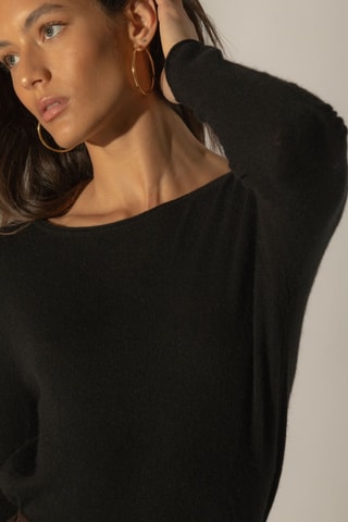 Jersey Megan 100 % cachemir, 2 hilos - Cuello barco. - Negro