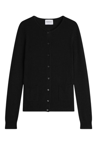 Cárdigan 100 % cachemir, 2 hilos - Cuello redondo. - Negro