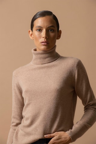 Jersey Ashley 100 % cachemir, 2 hilos - Jersey de cuello vuelto - Camel