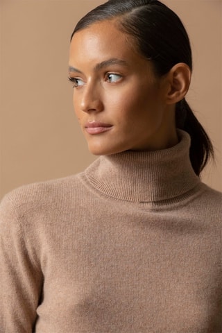 Jersey Ashley 100 % cachemir, 2 hilos - Jersey de cuello vuelto - Camel
