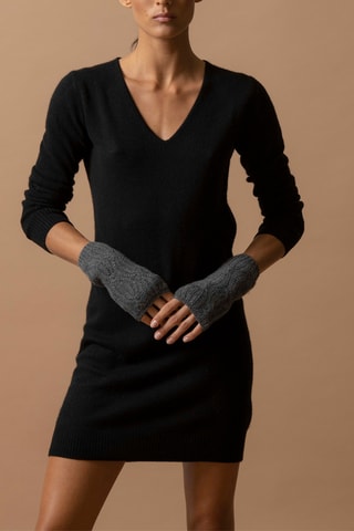 Vestido jersey Joy 100 % cachemir, 2 hilos - Cuello de pico. - Negro