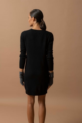 Vestido jersey Joy 100 % cachemir, 2 hilos - Cuello de pico. - Negro