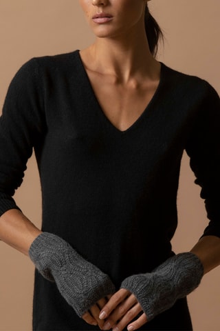 Vestido jersey Joy 100 % cachemir, 2 hilos - Cuello de pico. - Negro