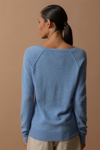 Jersey Penelope 100 % cachemir, 2 hilos - Cuello de pico. - Celeste