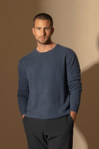 Jersey regular fit Eden 100 % cachemir, 4 hilos - Cuello redondo, 310 gr - Azul