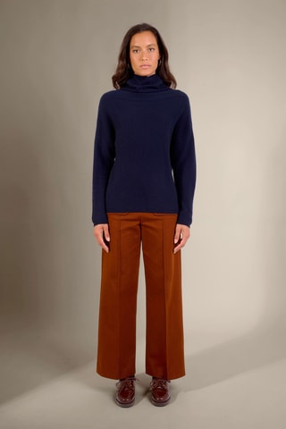 Jersey loose Cevaro 100 % cachemir, 2 hilos - Cuello chimenea - Azul marino