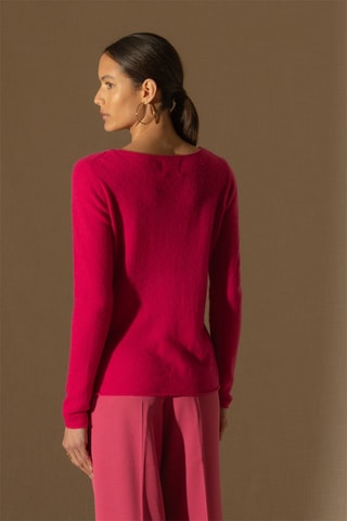 Jersey Megan 100 % cachemir, 2 hilos - Cuello barco. - Fucsia