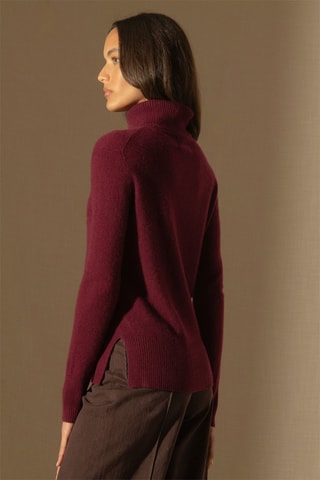 Jersey 100 % cachemir, 2 hilos - Jersey de cuello vuelto - Burdeos