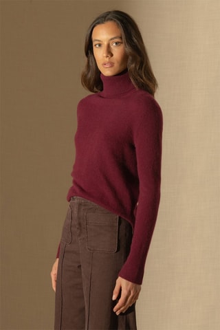 Jersey 100 % cachemir, 2 hilos - Jersey de cuello vuelto - Burdeos