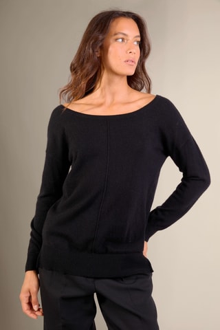 Jersey oversize Sasha 100 % cachemir, 2 hilos - Cuello barco. - Negro