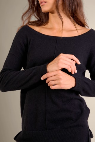 Jersey oversize Sasha 100 % cachemir, 2 hilos - Cuello barco. - Negro