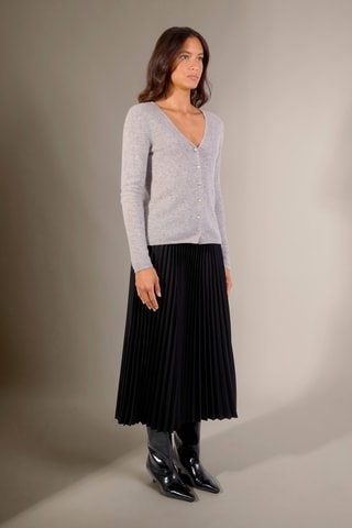 Cárdigan slim fit Paige 100 % cachemir, 2 hilos - Cuello de pico. - Gris claro