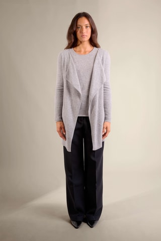 Cárdigan largo regular fit Abigail 100 % cachemir, 2 hilos - Cuello barco, 250 gr - Gris claro
