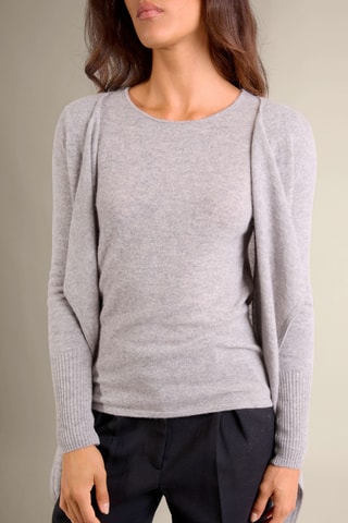 Cárdigan largo regular fit Abigail 100 % cachemir, 2 hilos - Cuello barco, 250 gr - Gris claro