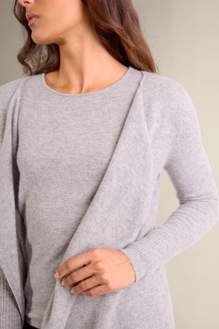 Cárdigan largo regular fit Abigail 100 % cachemir, 2 hilos - Cuello barco, 250 gr - Gris claro