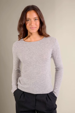 Jersey slim fit Oprah 100 % cachemir, 2 hilos - Cuello redondo. - Gris claro