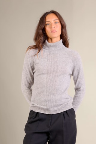 Jersey loose Florivien 100 % cachemir, 2 hilos - Jersey de cuello vuelto - Gris claro