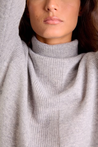 Jersey loose Florivien 100 % cachemir, 2 hilos - Jersey de cuello vuelto - Gris claro