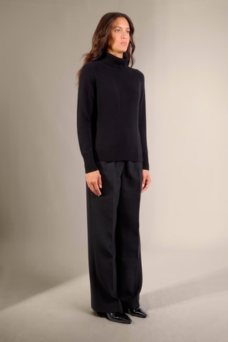 Jersey loose Florivien 100 % cachemir, 2 hilos - Jersey de cuello vuelto - Negro