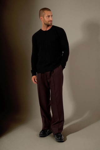 Jersey Lunario 100 % cachemir, 4 hilos - Cuello redondo, 286 gr - Negro