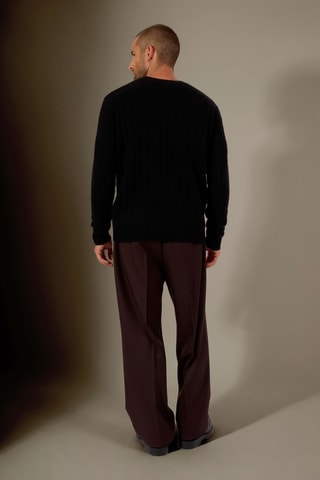 Jersey Lunario 100 % cachemir, 4 hilos - Cuello redondo, 286 gr - Negro