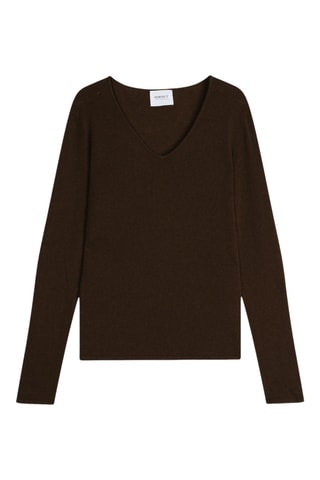 Jersey slim fit Shannon 100 % cachemir, 2 hilos - Cuello de pico. - Marrón