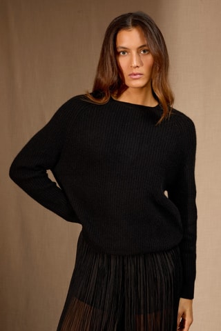 Jersey Océane 100 % cachemir, 4 hilos - Cuello redondo, 270 gr - Negro