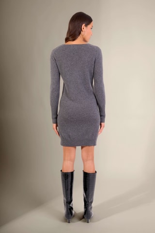 Vestido jersey Joy 100 % cachemir, 2 hilos - Cuello de pico. - Antracita
