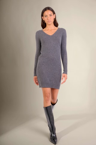 Vestido jersey Joy 100 % cachemir, 2 hilos - Cuello de pico. - Antracita