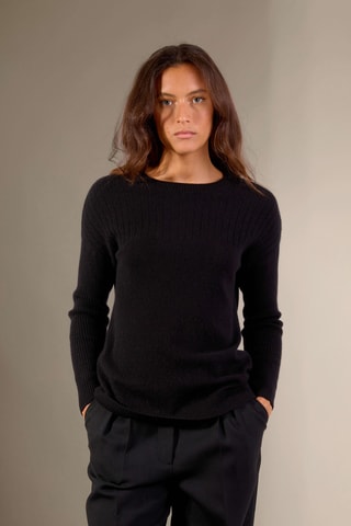 Jersey Amvira 100 % cachemir, 2 hilos - Cuello redondo. - Negro