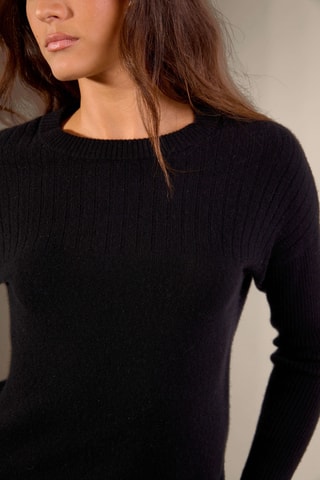 Jersey Amvira 100 % cachemir, 2 hilos - Cuello redondo. - Negro