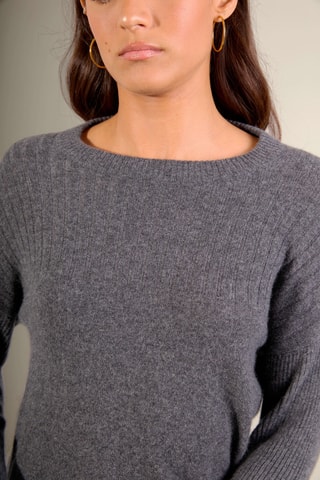 Jersey loose Amvira 100 % cachemir, 2 hilos - Cuello redondo. - Antracita