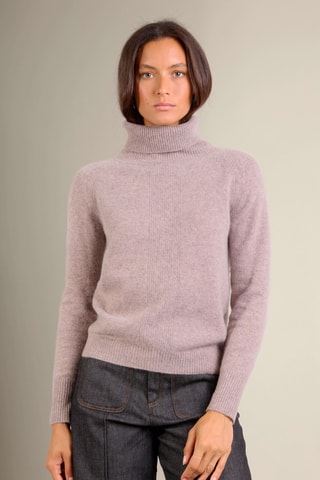 Jersey loose Florivien 100 % cachemir, 2 hilos - Jersey de cuello vuelto - Marrón claro