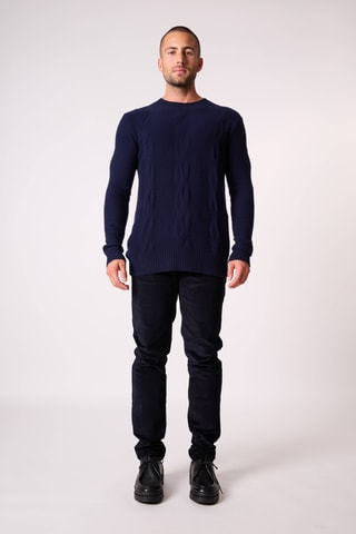 Jersey loose Temba 100 % cachemir, 4 hilos - Cuello redondo, 293 gr - Azul marino