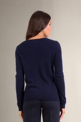 Cárdigan 100% en cachemir, 2 hilos - Cuello redondo. - Azul marino