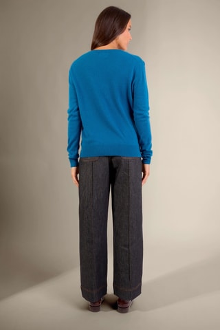 Jersey loose Kalie 100 % cachemir, 2 hilos - Cuello de pico. - Azul pato